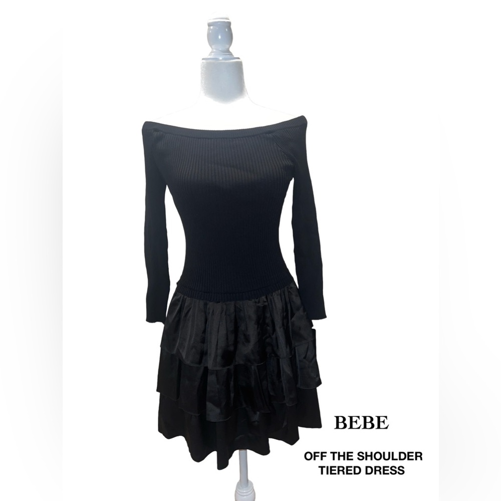 BEBE OFF THE SHOULDER TIERED DRESS
Black, Size: Large